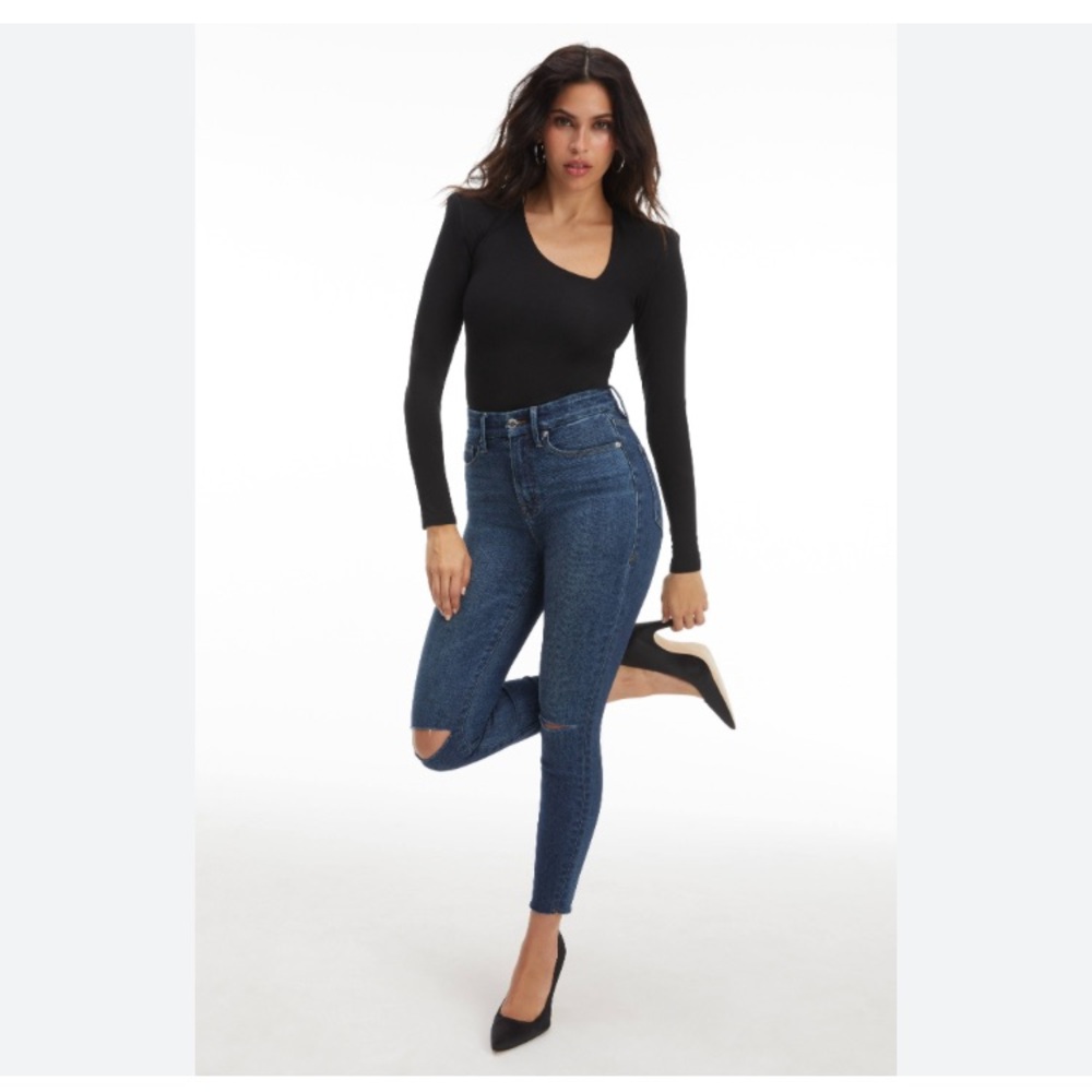 *Good American Medium Wash High Rise Cropped Raw Hem Skinny Denim Jeans #IR